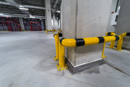 Metal bumpers for the warehouse. Protection of walls, columns and structuresの写真素材