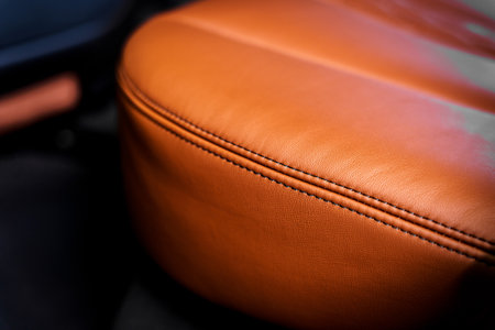Brown leather seats in a car interiorの写真素材