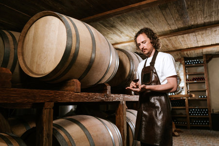 Young man sommelier with a glass of red wine