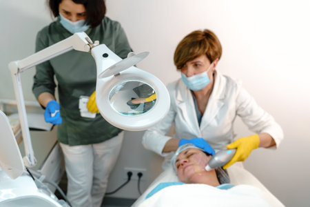 Professional Facial Treatment with Magnifying Lamp
