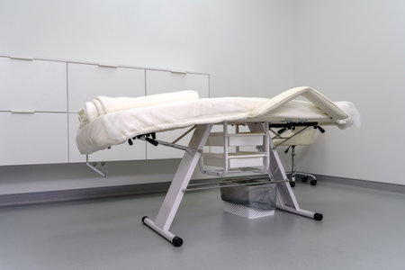 Empty Spa Treatment Bed in Modern Aesthetic Clinicの写真素材