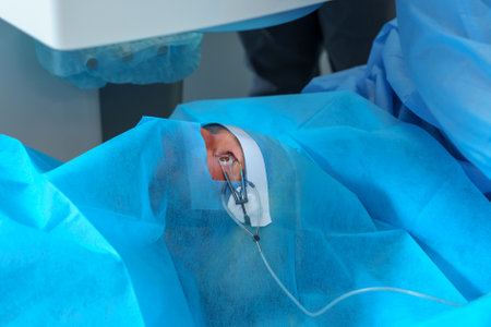 Patient Prepared for Eye Surgery with Protective Drapes