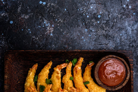 Crispy Breaded Shrimp with Dipping Sauceの写真素材