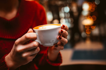 Woman drinking cappuccinoの写真素材