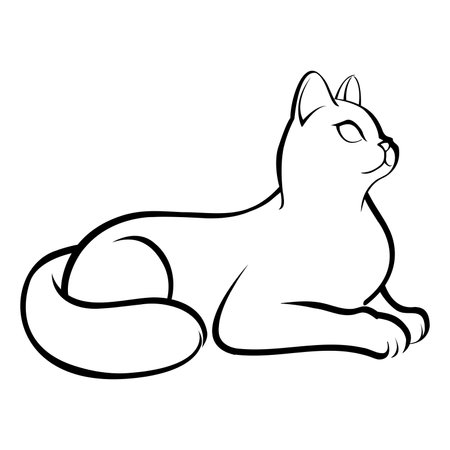 Cute cat isolated on white background. Vector illustration in outline style Coloring Bookのイラスト素材