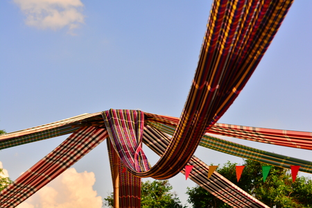khaoma Cloth/fabric multicolored khaoma khaoma Rainbow cloth binding, instead follow a Thailand Thai hospitality.の写真素材