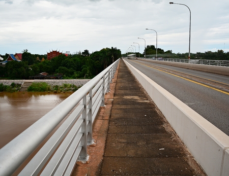 Footpath  on  River bridge at  Nong Khai Province Thailandの写真素材