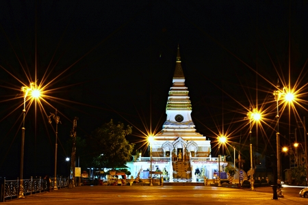 Phra That  Laa  Nong at night, Nong Khai province Thailand.の写真素材