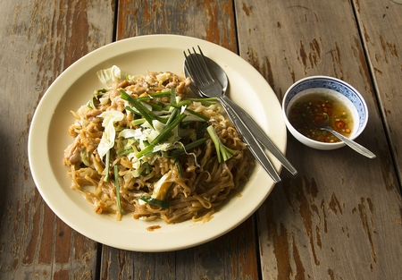 Korat fried noodle food in Nakhon Ratchasima province, Thailand.