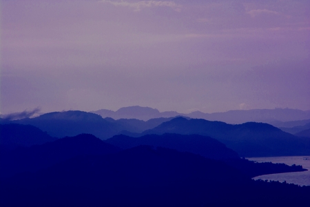 Purple Mountain View On the day of lightの写真素材