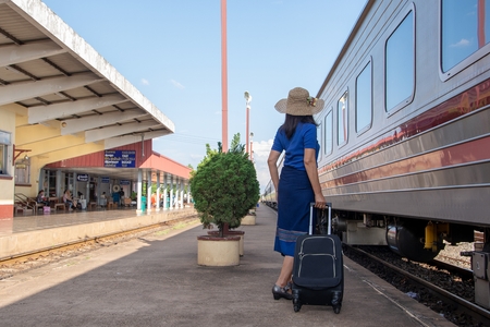 Asian women luggage at railway station in Thailandのeditorial素材
