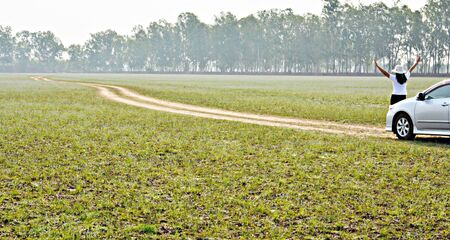 Dirt road in the meadow Waiting for you to travel, experience, find and challenge adventure.