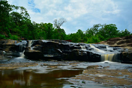 Huai Chan Waterfall on a low water day , Huay Chan Waterfall It is one of the recreation places in Sisaket Province, Thailand.Take pictures with a slow shutter speed Natural backdrop,の写真素材