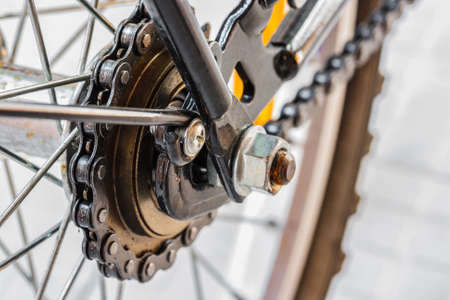 part of bicycle closeup gear and chainの写真素材