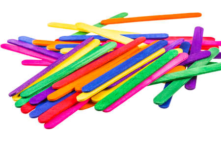 colorful wood ice cream stick on white backgroundの写真素材