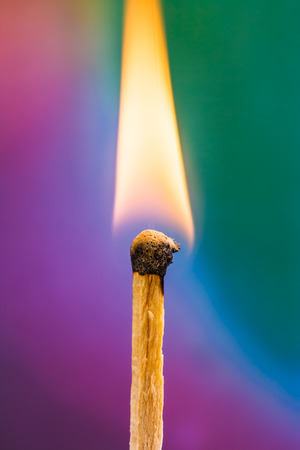 macro shot of a flaming matchstickの写真素材