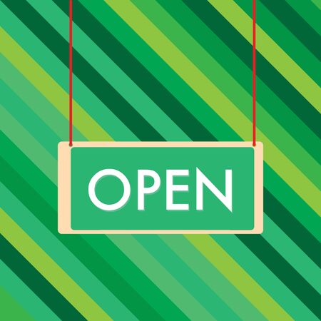 OPEN hanging sign on green strip backgroundのイラスト素材