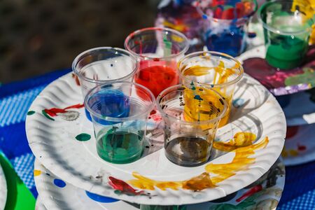 multicolor children paintsの写真素材