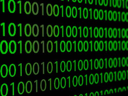 hacker concept computer binary codes green text on black backgroundの写真素材