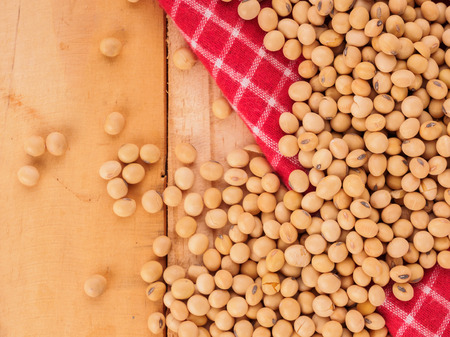 soybeans on wood backgroundの写真素材