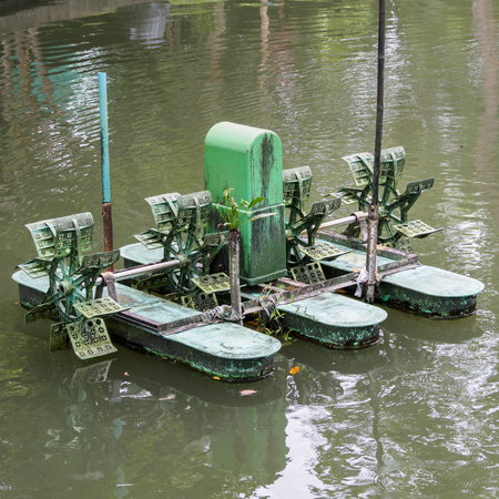 aerator paddle wheels filling oxygen in canel