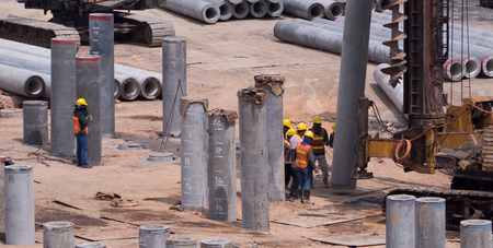 construction concrete piles of the new building at construction site.