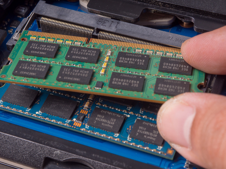 installing memory. Laptop RAM upgrade.の写真素材