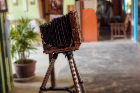 vintage camera on tripod.の写真素材