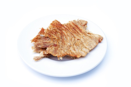 Sliced sheets of dry and crispy porkの写真素材