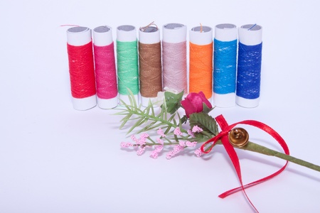 threads multicolored closeupの写真素材