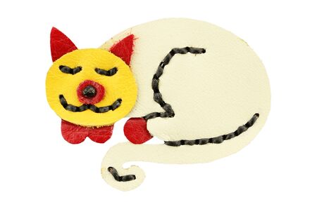 cat cartoon handmade from leather isolated on white background の写真素材