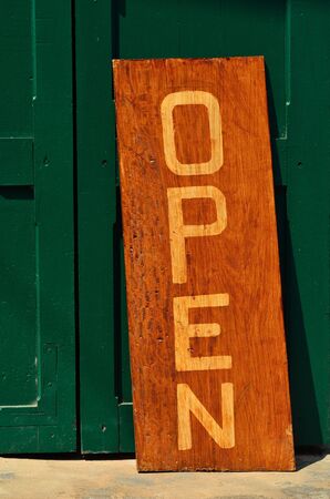 wooden board and text openの写真素材