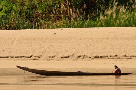 wooden boat on the river のeditorial素材