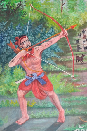 Traditional Thai style painting art on temple wallのeditorial素材