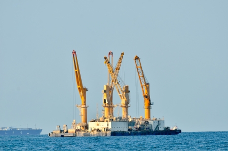 Floating dredging platform on the sea