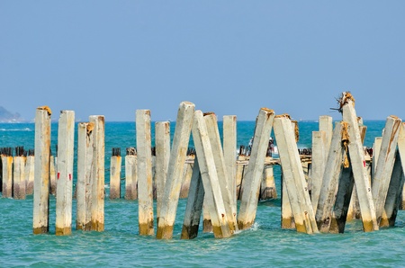 Group of old pillars on seaの写真素材
