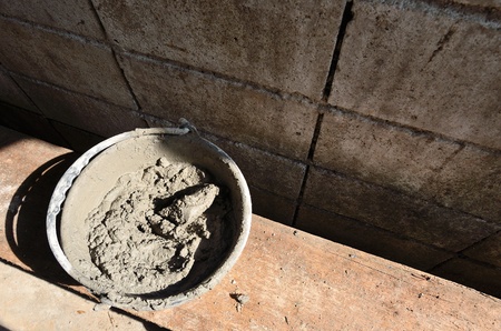 under construction with cement concrete workの写真素材