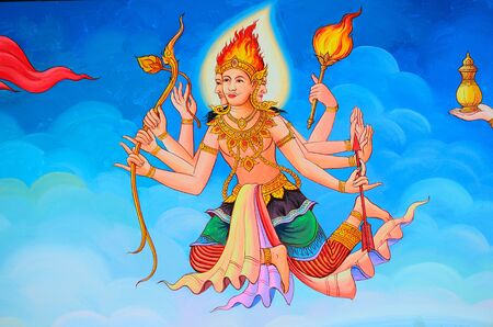 CHIANG MAI, THAILAND - Traditional Thai style painting art on temple wall at Wat Pa Pao(Pa Pao temple) のeditorial素材