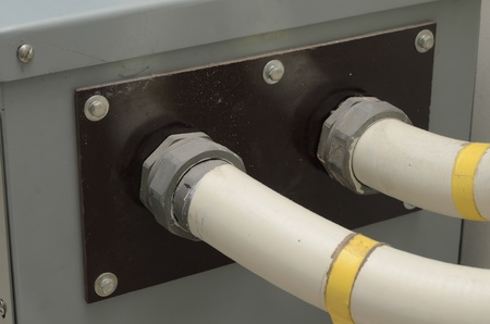 Industrial white pipelines joint with machine