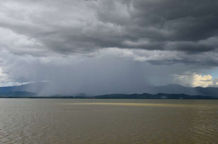 Rain at Kwahn Phayao or Phayao Lake , The largest lake in Province Phayao  Thailand 