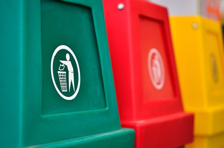 Colorful recycling bins ,trashcan ecology conceptの写真素材