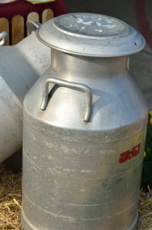 Milk churns, Old Milk Cans Made of Aluminumの写真素材