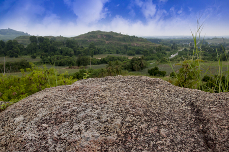 Beautiful Stone of mountain under blue sky. at Khao Chom Hae  Rayong Thailandの写真素材