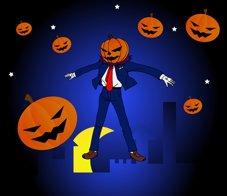 Cartoon Halloween Man super hero on night time.のイラスト素材