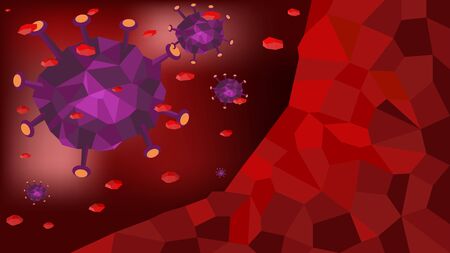 The corona virus in the human body and has red marks through the blood.のイラスト素材