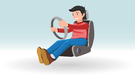 Vector or Illustration of man with driving gesture. Sit in the seat and hold the steering wheel.のイラスト素材