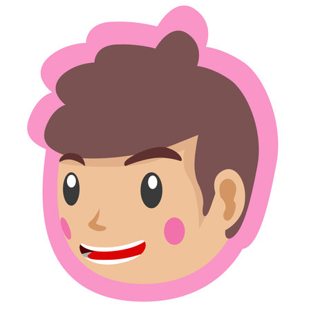 Cute cartoon boy face vector with pink background.のイラスト素材
