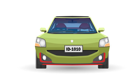 Cartoon Vector or illustration of soft green car view from front car. Isolated white background.のイラスト素材