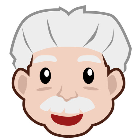 Cute cartoon older man face vector with white background. Smiling face.