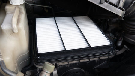 Air filter inside of conditioner cover. Change to new air filter for maintenance and service car.の写真素材